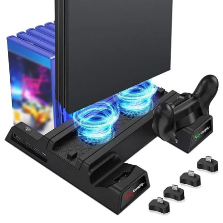 EEEKit Ventilateur pour PS4 Slim, Support Ventilateur de Refroidissement pour PlayStation 4 Pro avec Station de Charge pour 2 Ma