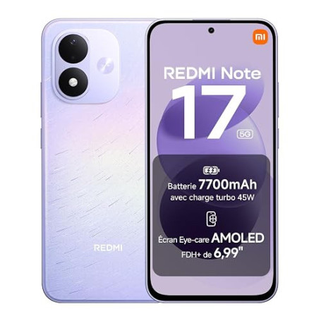 Xiaomi REDMI Note 17 5G, Smartphone 6+256 Go, Violet, Batterie 7700 mAh | Snapdragon 4 Gen 4, charge 45 W, écran AMOLED 6,99″ FH