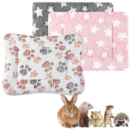 Voarge Lot de 3 Tapis Lapin, Cochon d'Inde pour Petits Animaux, 32 x 25 cm Hamster Tapis de Lits, Chaud Doux Polaire Lit Lapin,
