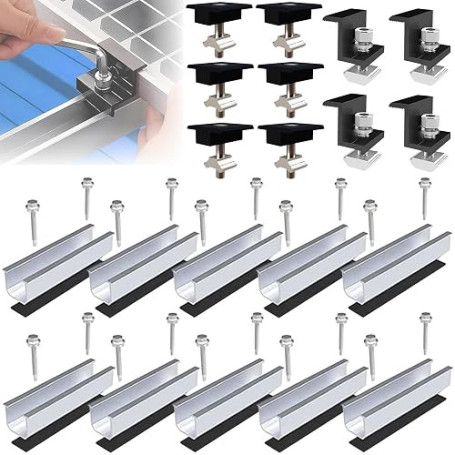 ANFIL® Kit de Montage pour Panneau Solaire - Rails de 12 cm, Support Réglable en Aluminium pour Toit en Métal ou Plat, Noir, pou