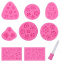 Lot de 8 moules à fleurs en silicone 3D avec 1 goutte à goutte rose pour gelée, fondant, chocolat, crème glacée, bougies, colle
