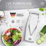 Börner V5 PowerLine Mandoline - Kit Starter - Avec 3 inserts - Blanc | Avec poussoir & boîte de rangement - 4 épaisseurs - Bâton