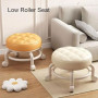 Tabouret Roulant Rond, Tabouret Roulant Bas en Cuir PU, Petit Tabouret Bas Pivotant à 360 ° avec roulettes, Chaise Basse à Siège