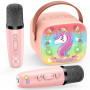 Micro Karaoke Enfant avec 2 Micros sans Fil, Cadeau Jouet Fille 3-12 Ans | Kit Karaoké Microphone Bluetooth avec DSP et Lumières