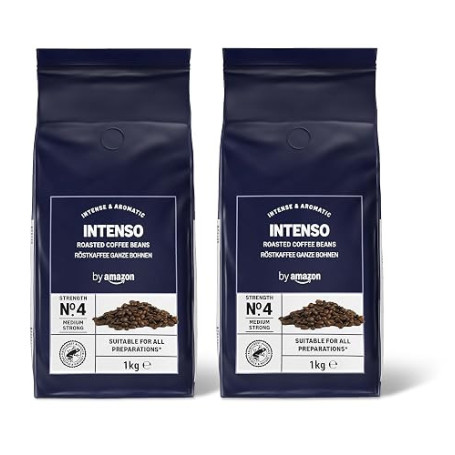 by Amazon Grains de Café Intenso, Torréfaction Corsée, 2kg (2 Paquets de 1kg) – Certifiés Rainforest Alliance