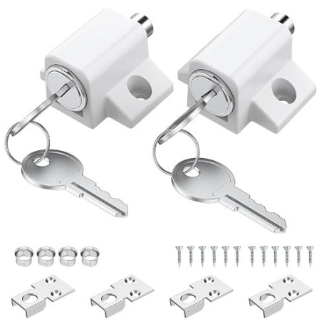 VORXEON Verrou Baie Vitrée Coulissante Blanc Serrures pour Portes Coulissantes Bloque Fenêtres ou baies Coulissantes avec Clés M