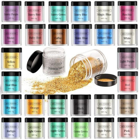 Waysroma Poudre de Mica 30 Couleurs*5g,Set de Pigments de Résine époxy Mica Powder Colorants pour Savon, Peinture, Gloss, Bougie