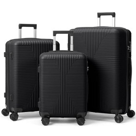 LEADZM Set de 3 Valises en PP, Valise Grande Taille & Cabine (Noir) | 4x plus résistante, Résiste au froid jusqu’à -35°C, Surfac