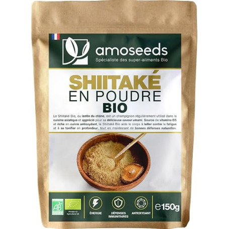 Shiitaké en poudre BIO 150g | Champignons séchés moulu | 100% Pur et Cru | Idéal en cuisine, goût Umami | Poudre fine | Qualité