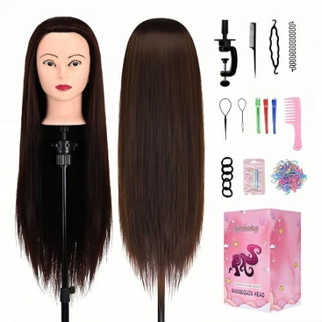 Tête à coiffer pour enfants de 71 cm, avec perruques, tête de poupée à coiffer, tête de maquillage pour filles, tête d'entraînem