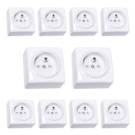 Lot de 10 Prises Apparentes 2P+T +S Blanches – Installation en saillie – Intensité 16A – Tension 250V – Puissance 3680W – Indice