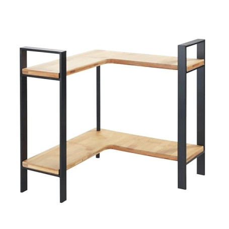 WENKO Étagère de cuisine angulaire Lou, étagère pour plan de travail, en métal avec planches en bambou, à deux étages pour gagne