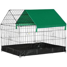 PawHut Cage enclos Lapins Petits Animaux rongeurs Intérieur ou Extérieurs - Parc Clapier à Lapin - Bache Protection Inclus - 90