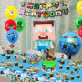 Kit de Décoration de Fête d'Anniversaire, 71 Pièces Pixel Deco Anniversaire à Thème pour Enfant, Bannières d'Anniversaire, Vaiss