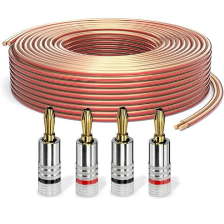 PureLink Câble haut-parleur avec fiches banane, câble audio OFC 2x2,50mm² (0,20mm), 15,0m, 4 fiches, cuivre pur pour enceintes H