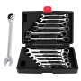 Clés à cliquet en chrome vanadium à tête fixe, Lot de 12 | Mécanisme 72 dents retour 5°, couverture 8-19mm, outil de serrage pou