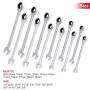 Clés à cliquet en chrome vanadium à tête fixe, Lot de 12 | Mécanisme 72 dents retour 5°, couverture 8-19mm, outil de serrage pou