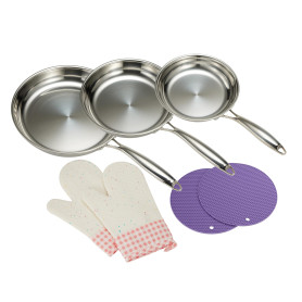 SanheKit Lot de 3 poêles à frire en acier inoxydable, professionnels, 3 couches, 20,5 à 25,4 cm, haute brillance, induction, pas