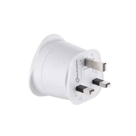 Electraline 70053 Adaptateur de voyage France/Europe vers UK 2 Broches Europe vers 3 Broches Uk, White