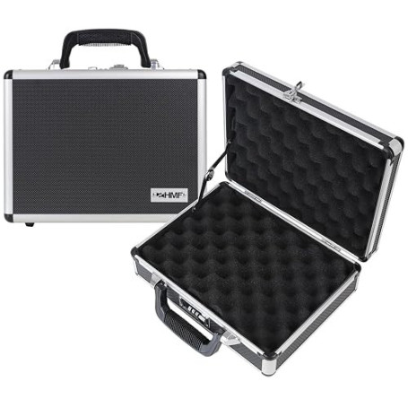 HMF 14401-02 Valise a Pistolet en Aluminium avec Serrure à Combinaison | 31 x 26 x 11 cm | Noir