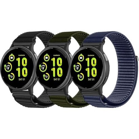 Hgsxst Lot de 3 bracelets en nylon de 20 mm compatibles avec Garmin Vivoactive 5/Vivoactive 6, Sport Solo Loop pour Garmin Forer