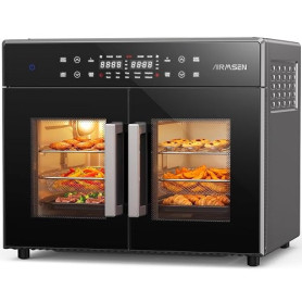 AIRMSEN Four Friteuse Sans Huile Double Porte, 10-en-1 multifonction, 30L | Tournebroche automatique 360°, four à convection, pl
