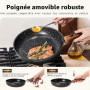 Kitchen Academy Lot de 10 Casseroles et Poêles,Poignée Amovibl,Noir | Couvercles en Verre et Revêtement en Marbre et Revêtement