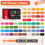 Funnasting Feutre Acrylique, 60 Couleur Stylos Acrylique, Pointe Pinceau | Marqueur Acrylique Permanent pour Coloriage, Verre, T
