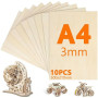 10 Pièces Contreplaqué A4, 300mm×210mm Contreplaqué 3mm, Planche en Bois Bricolage, Bois pour Pyrogravure, Gravure, Modélisme, D