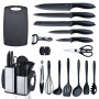 RAXCO Lot de 18 pi¨¨ces couteaux de cuisine avec bloc, ustensiles de cuisine avec set de 5 pi¨¨ces de couteaux et 7 pi¨¨ces de s