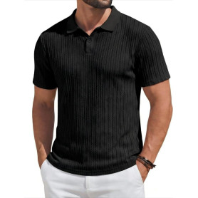 Runcati Polo à manches courtes en tricot pour homme - Coupe droite - Couleur unie - Boutonnière - Polo de golf basique pour les 