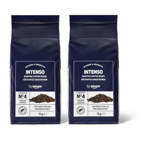 by Amazon Grains de Café Intenso, Torréfaction Corsée, 2kg (2 Paquets de 1kg) – Certifiés Rainforest Alliance