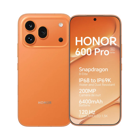 HONOR 600 Pro 5G Smartphone, Écran AMOLED 6,57″ 120Hz,12+512GB, Appareil Photo Triple 200MP, Batterie 6400mAh, Android 16 (Orang
