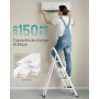 SONGMICS Marchepied 4 Marches Pliable, Escabeau, Charge 150 kg | Verrou de Sécurité, Facile à Ranger, Blanc, Collection BRODY GS