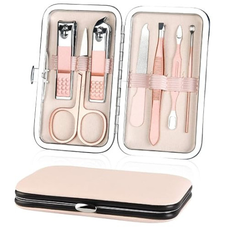 Kit Manucre Pedicure, URAQT 7pcs Coupe Ongle Professionnel Set Coupe Cuticule Acier Inoxydable, Trousse Manucure Pedicure avec E