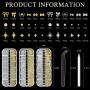 Sularpek 3 Boîtes de Breloques pour Ongles, 36 Types d'Accessoires de Nail Art en Or et Argent, Nœuds, Étoiles, Perles, avec Pin