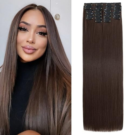 S-Noilite Extension de Cheveux à Clips 12 PCS Longue Raides Synthétique Naturel Postiche Cheveux Extensions de Cheveux pour Femm