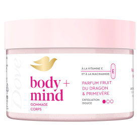 DOVE Gommage Corps Fruit du Dragon & Primevère 295ml | Exfolie en douceur, Lisse la peau, Vitamine E & Niacinamide, Expérience s