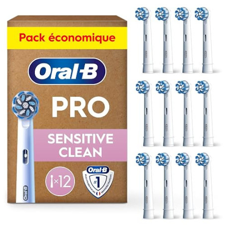 Oral-B Brossettes de Rechange Sensitive Clean, lot de 12, Blanches | Recharges Brosse à Dents Électrique Pro avec des Brins Ultr