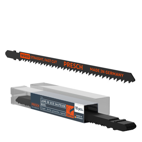 Presch Lames de scie sauteuse Bois Très longues 10 pcs. - Découpe droite et rapide (5-120 mm) - Lames haute longévité à emmanche