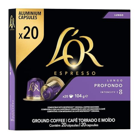L'Or Espresso Café Profondo - Intensité 8- 20 Capsules en Aluminium Compatibles avec les Machines Nespresso