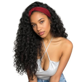 BECUS Perruque bandeau bouclée 18 pouces Noire Style quotidien | Perruque avec bandeau pratique, rendu naturel, maintien agréabl
