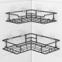 Diboniur Lot de 2 Étagères Douche d’Angle sans Perçage, 8 Crochets, Noires | Montage sans perçage, inox antirouille et drainage 
