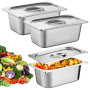 Bordeag Lot De 3 Bac De Cuisson En Inox 1/3 Bac Inox 32,5x17,5x6,5cm Plat Rectangulaire Ensemble De Récipients En Acier Inoxydab