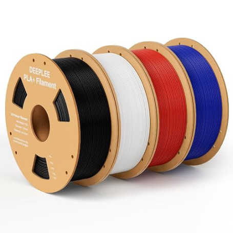DEEPLEE Filament PLA+ 1.75mm Noir, Blanc, Rouge, Bleu Foncé 4kg | Bobine PLA Plus Filament Bundle pour Imprimantes 3D FDM, Haute