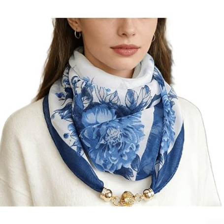 PureBowlic Écharpe carrée à imprimé floral pour femme avec bouton-pression magnétique, tour de cou léger en mousseline de soie p