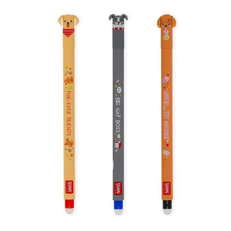 LEGAMI - Set de 3 Stylos Gel Effaçables - Fur-ever Friends | Stylos avec encre effaçable thermosensible, noir, bleu, rouge, effa