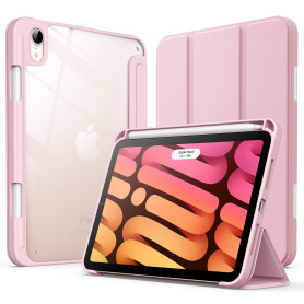 JETech Coque pour iPad Mini A17 Pro/6e Gén, Rose | Pour 8,3" 2024/2021 Modèle, Étui Housse Dos Transparent, Porte-Pencil, Suppor