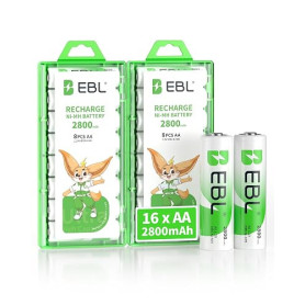 EBL 16PCS Piles AA Rechargeables, 1,2V Ni-MH AA HR6 Piles Rechargeables | Cycle de Vie Ultra Long, Haute Performance, pour Manet