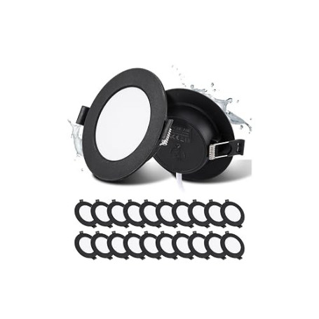 Lot de 20 Spot LED Encastrable Noir 5W, Blanc Froid 6000K, Trous Ø75-90mm | Grebeam Spot Encastrable Noir 90mm, IP44, Ultramince